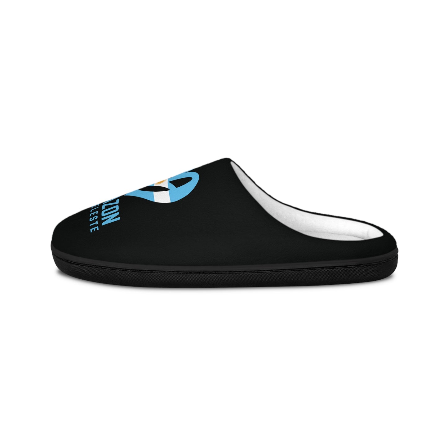 Men's Indoor Slippers — White Cozy House Slippers with Blue Corazon Albergeste Logo