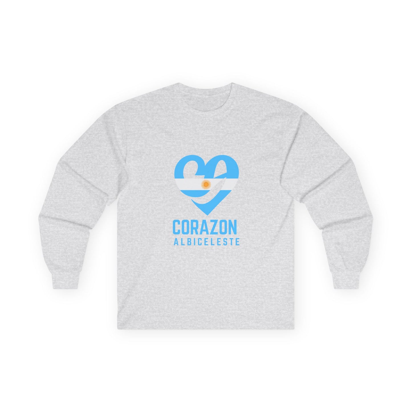 Corazón Albiceleste Heart Long Sleeve Tee — Argentina Soccer Fan Shirt