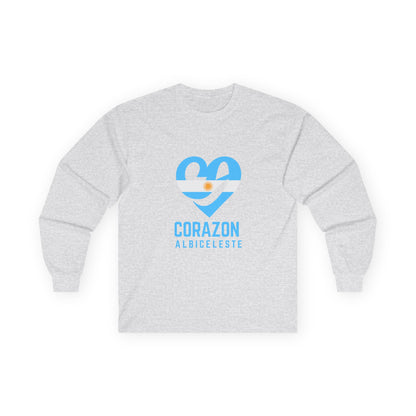 Corazón Albiceleste Heart Long Sleeve Tee — Argentina Soccer Fan Shirt
