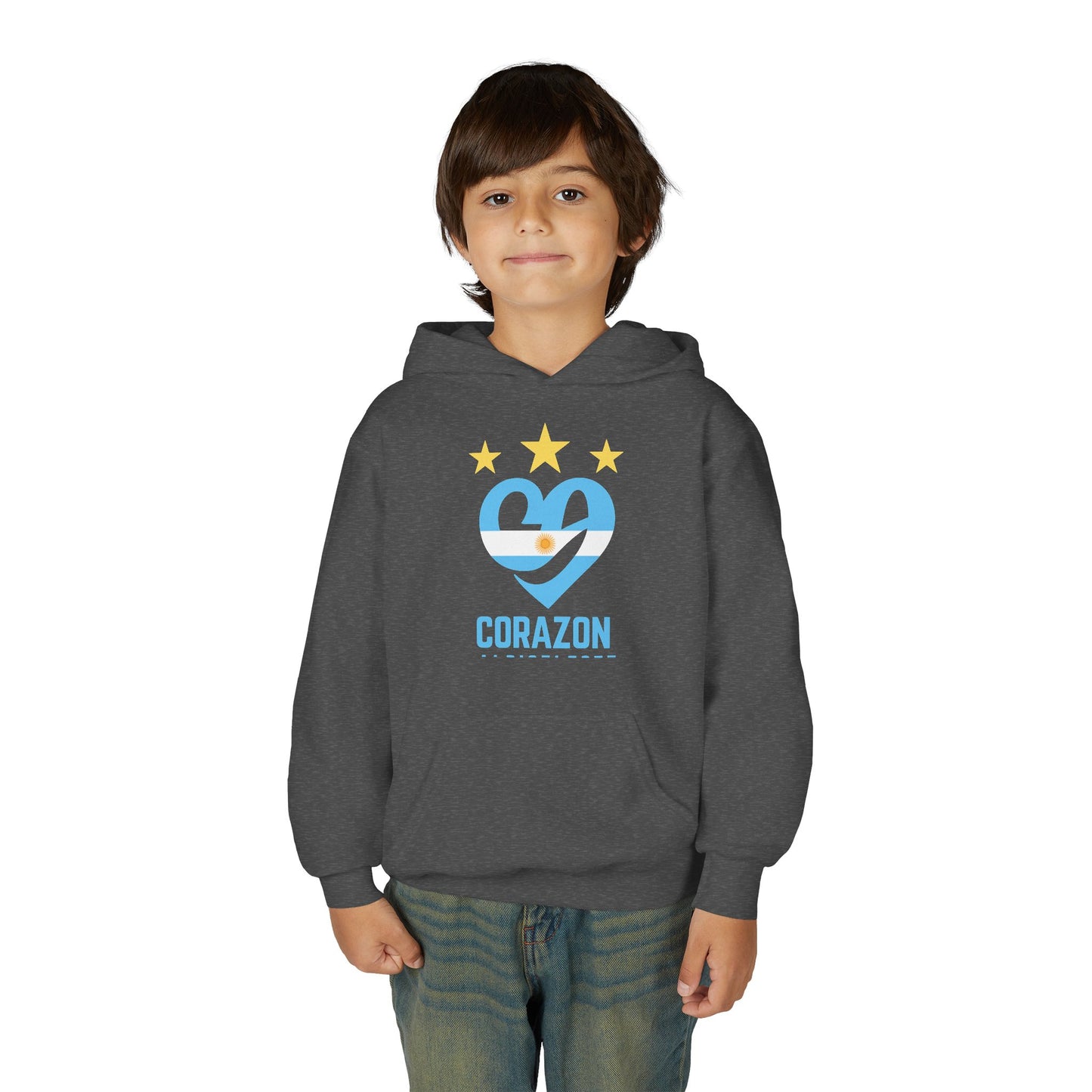 Youth Hooded Sweatshirt with 'Corazon' Design - Heartfelt Comfort for Kids