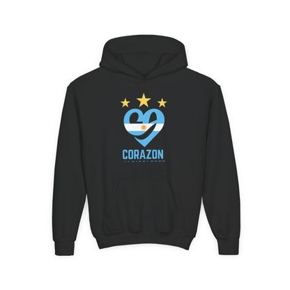 Youth Hooded Sweatshirt with 'Corazon' Design - Heartfelt Comfort for Kids