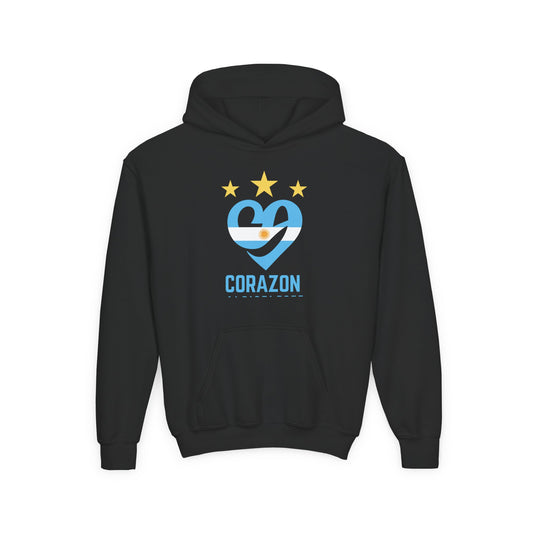Youth Hooded Sweatshirt with 'Corazon' Design - Heartfelt Comfort for Kids