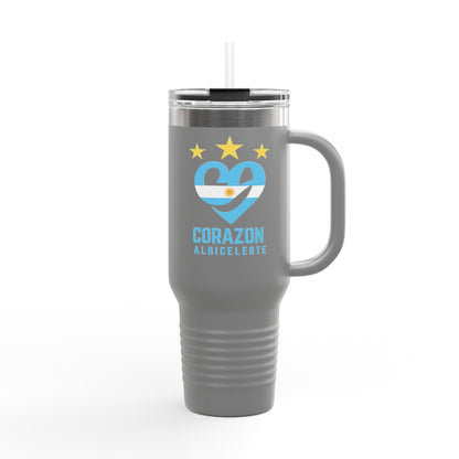 40oz Insulated Travel Mug - 'Corazón Albiceleste' Design for Adventurers