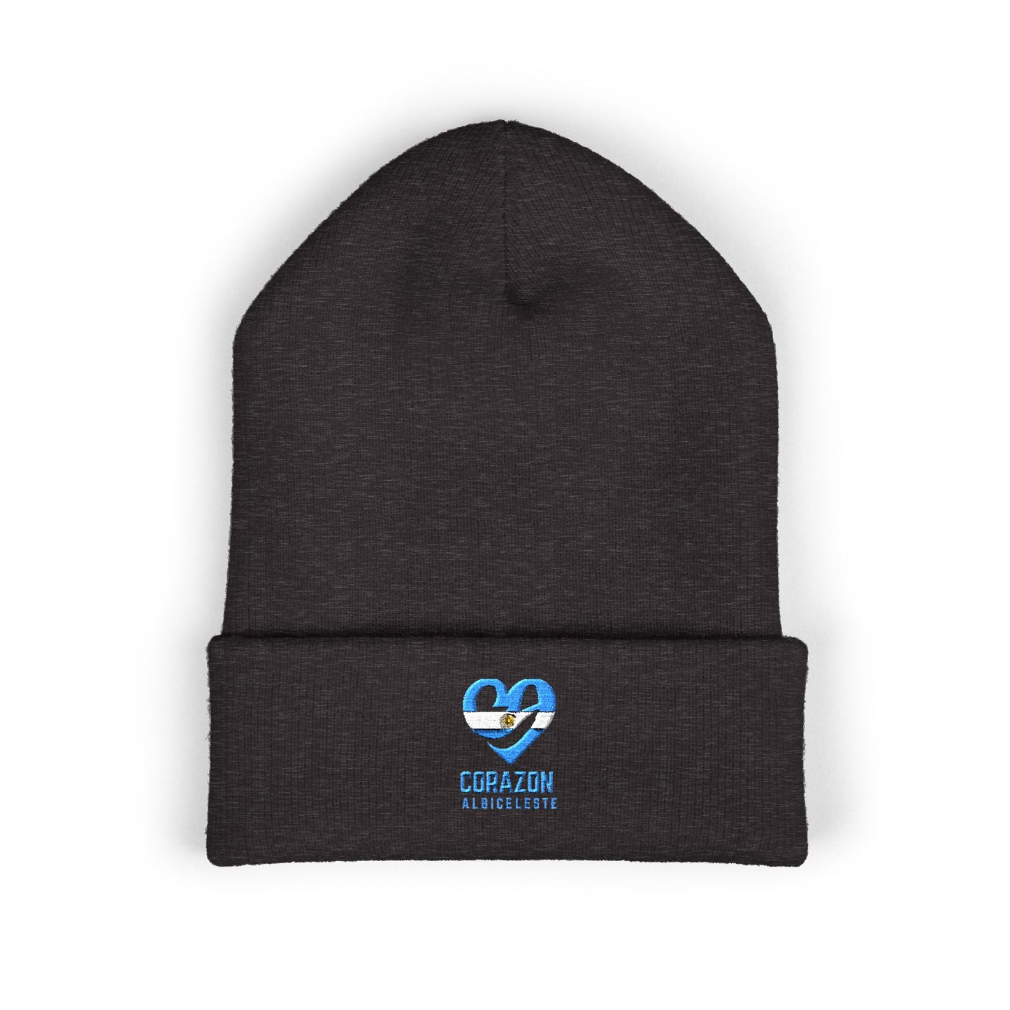Embroidered Heartbeat Beanie — 'Corazón y Amistad' Cuffed Knit Hat