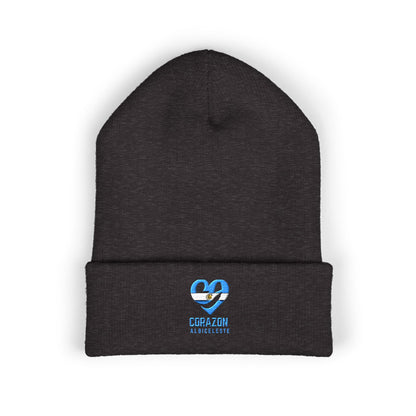 Embroidered Heartbeat Beanie — 'Corazón y Amistad' Cuffed Knit Hat