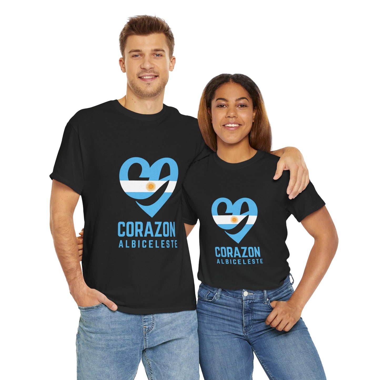 Corazon Albiceleste Unisex Heavy Cotton Tee - Heart Design for Passionate Fans