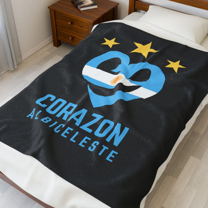 Corazon Albiceleste Velveteen Plush Blanket - Cozy Throw for Soccer Fans
