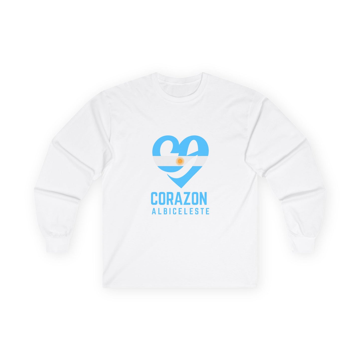Corazón Albiceleste Heart Long Sleeve Tee — Argentina Soccer Fan Shirt