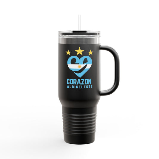 40oz Insulated Travel Mug - 'Corazón Albiceleste' Design for Adventurers