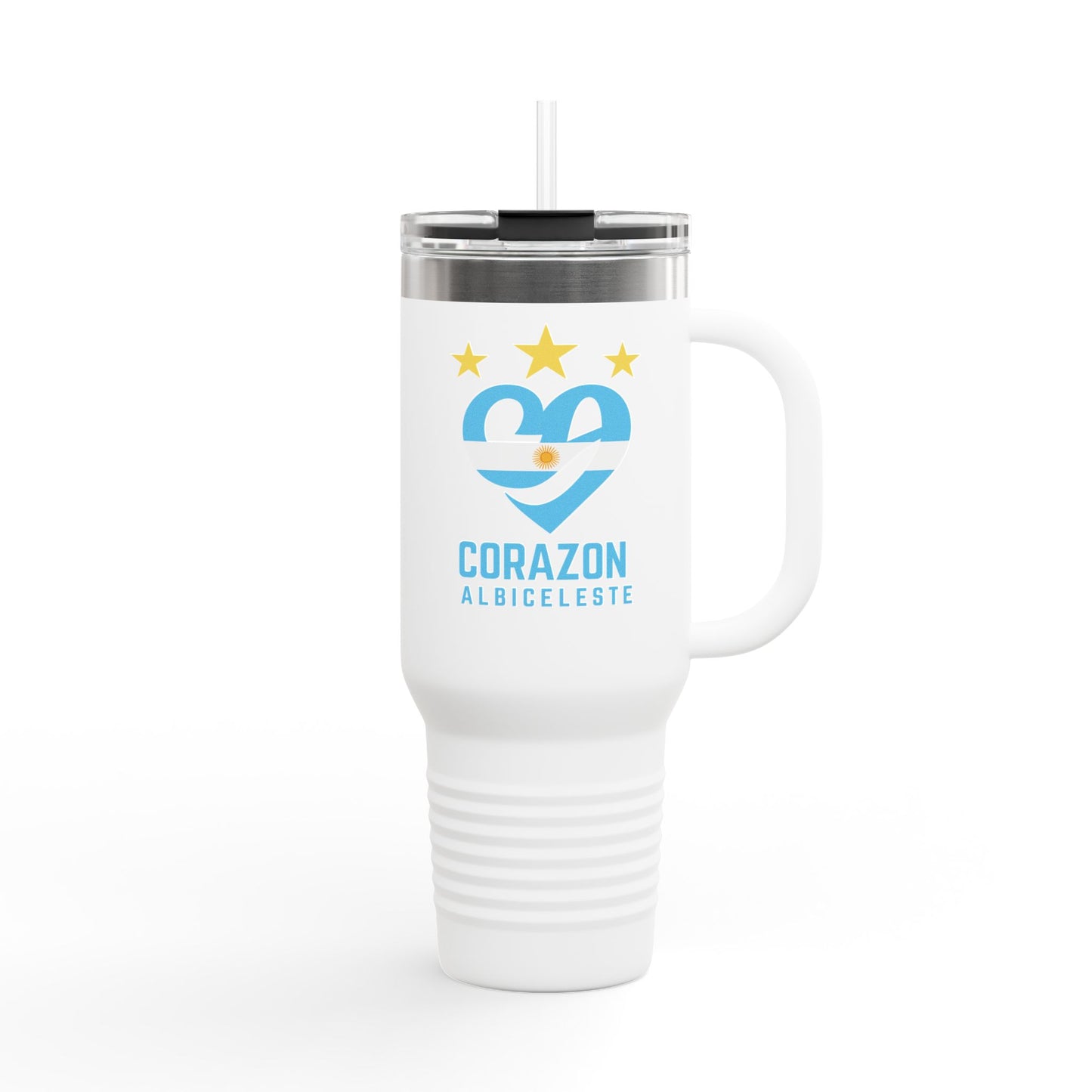 40oz Insulated Travel Mug - 'Corazón Albiceleste' Design for Adventurers