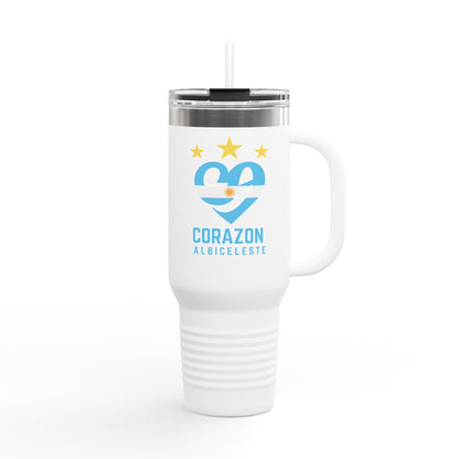 40oz Insulated Travel Mug - 'Corazón Albiceleste' Design for Adventurers