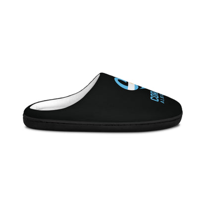 Men's Indoor Slippers — White Cozy House Slippers with Blue Corazon Albergeste Logo