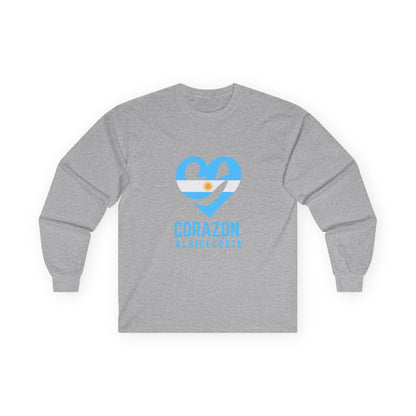 Corazón Albiceleste Heart Long Sleeve Tee — Argentina Soccer Fan Shirt
